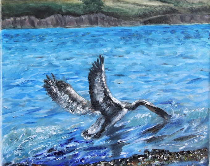 Wild Bird Fishing Bird Wall Art Wall Decor Original Oil Painting 12 x 12 in