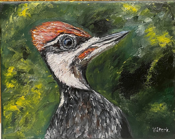 Woodpecker Wild Bird Wall Art Original Oil Painting 10"x8”