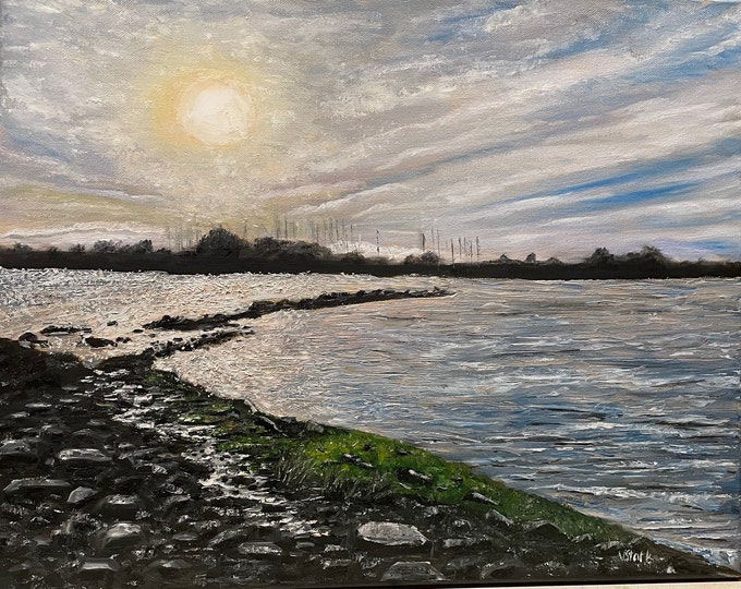 Alameda California Seascape Wall Art Original Oil Painting 16 x 20 in