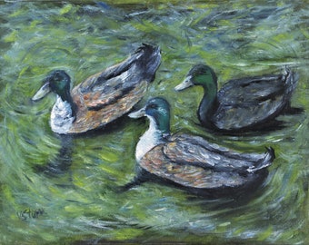 Ducks Wild Birds Wall Art Wall Decor Original Oil Painting 11 x 14 in