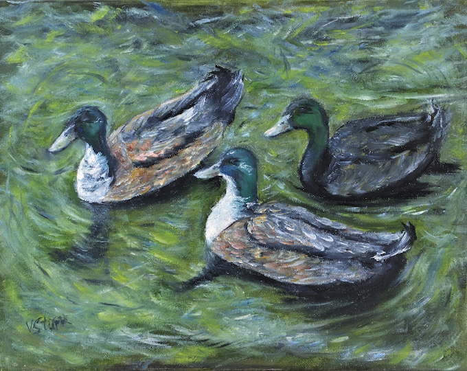 Ducks Wild Birds Wall Art Wall Decor Original Oil Painting 11 x 14 in