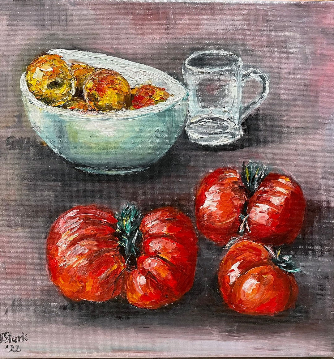 Still Life With Tomatoes Original Oil Painting 10x10 In - Etsy