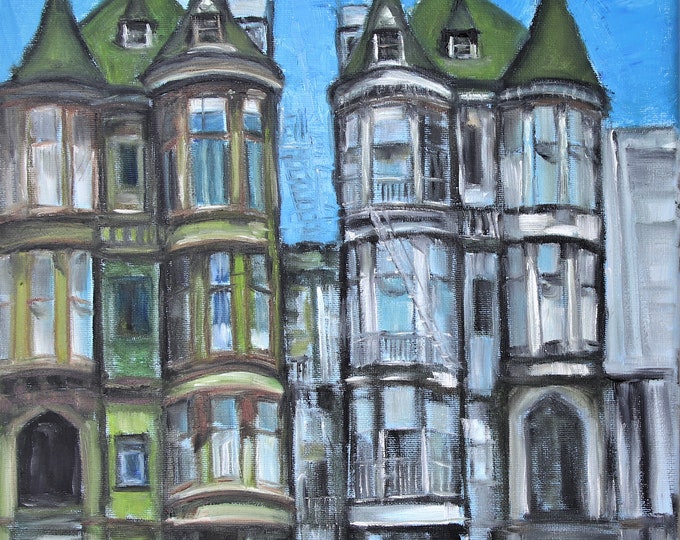 San Francisco Houses Street View Buildings Wall Decor Original Oil Painting 12x16 in