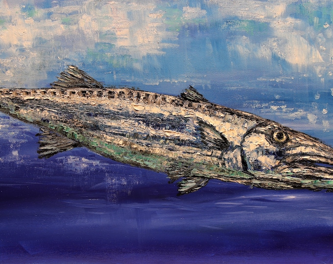 Wild Fish Barracuda Wall Art Original Oil Painting 15x30 in