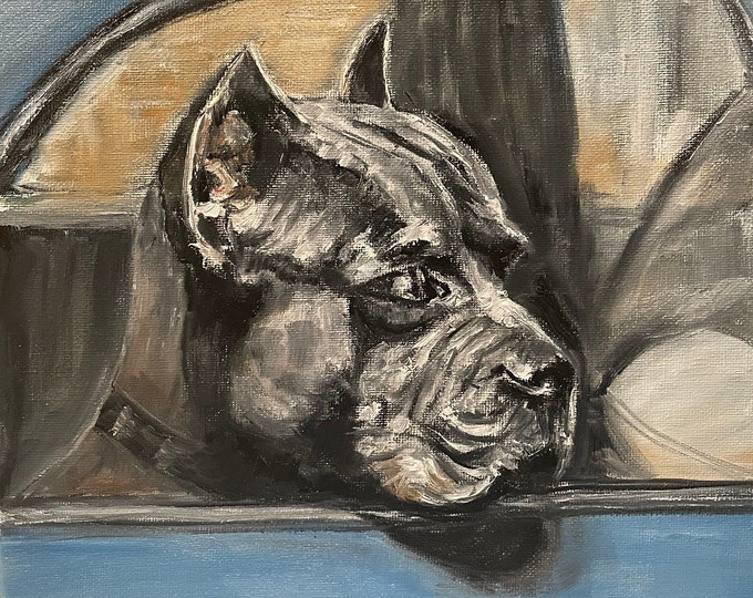 American Staffordshire Terrier Wall Art Original Oil Painting 10 x 10 in