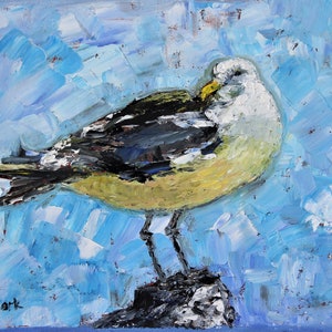 Bird Seagull Wild Bird Wall Art Wall Decor Impasto Original Oil Painting 8x10 in