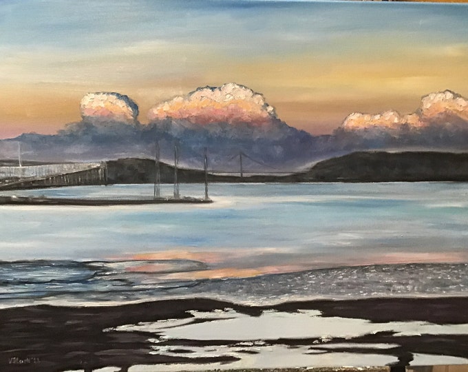 Sunrise over the Bay Morning San Francisco Bay Wall Art Original Oil Painting 18x24 in