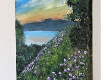 California Landscape Flowering Hill Wall Art Original Oil Painting 12x16 in