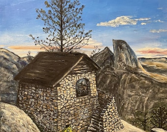 Rock House in the Mountains Yosemite the Geology Hut at Glacier Point Wall Art Original Oil Painting 16" X 20"