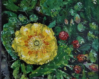 Flowering Cactus Wall Art Wall Decor Original Oil Painting 11 x 14 in