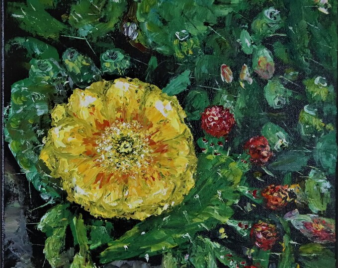 Flowering Cactus Wall Art Wall Decor Original Oil Painting 11 x 14 in
