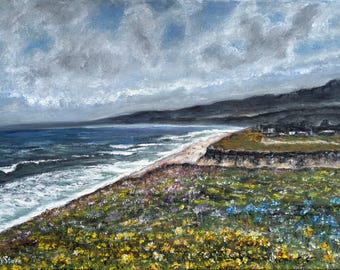 Half Moon Bay, California - Coastal Landscape Painting Printable Wall Art Ocean Seascape