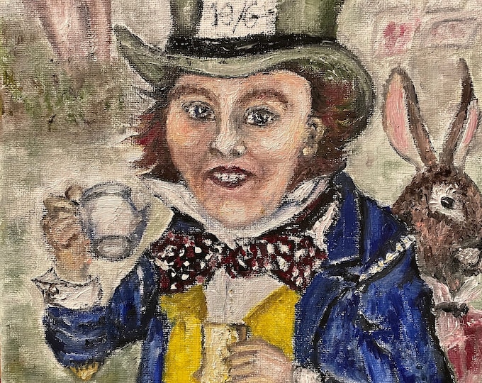 Mad Hatter Alice Adventures in Wonderland Original Oil Painting Wall Art 9"x12"