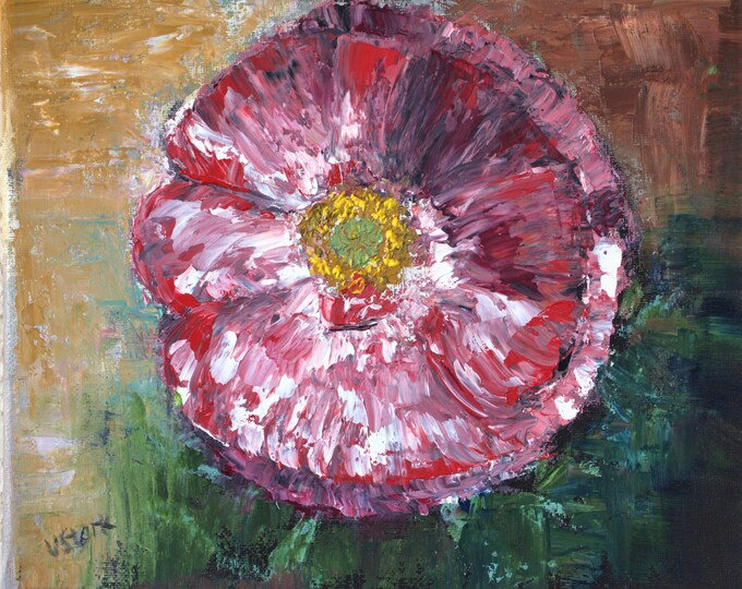 Poppy Flower Abstract Wall Art Original Oil Painting 8 x 10 in