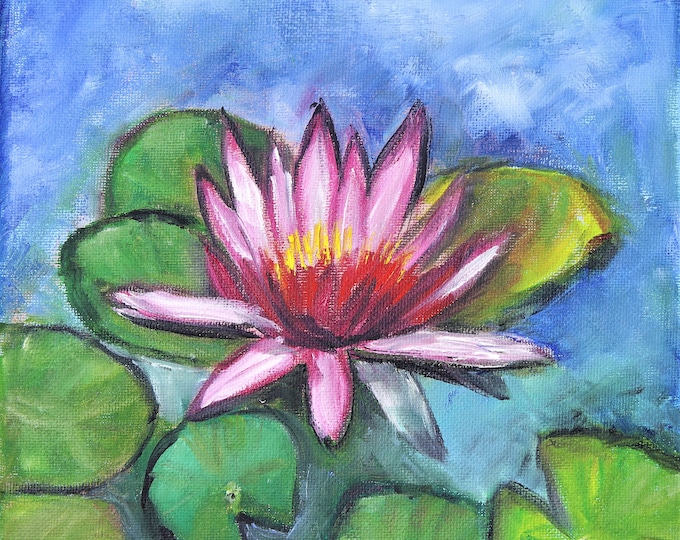 Water Lily Wall Art Wall Decor Original Oil Painting 8x8 in