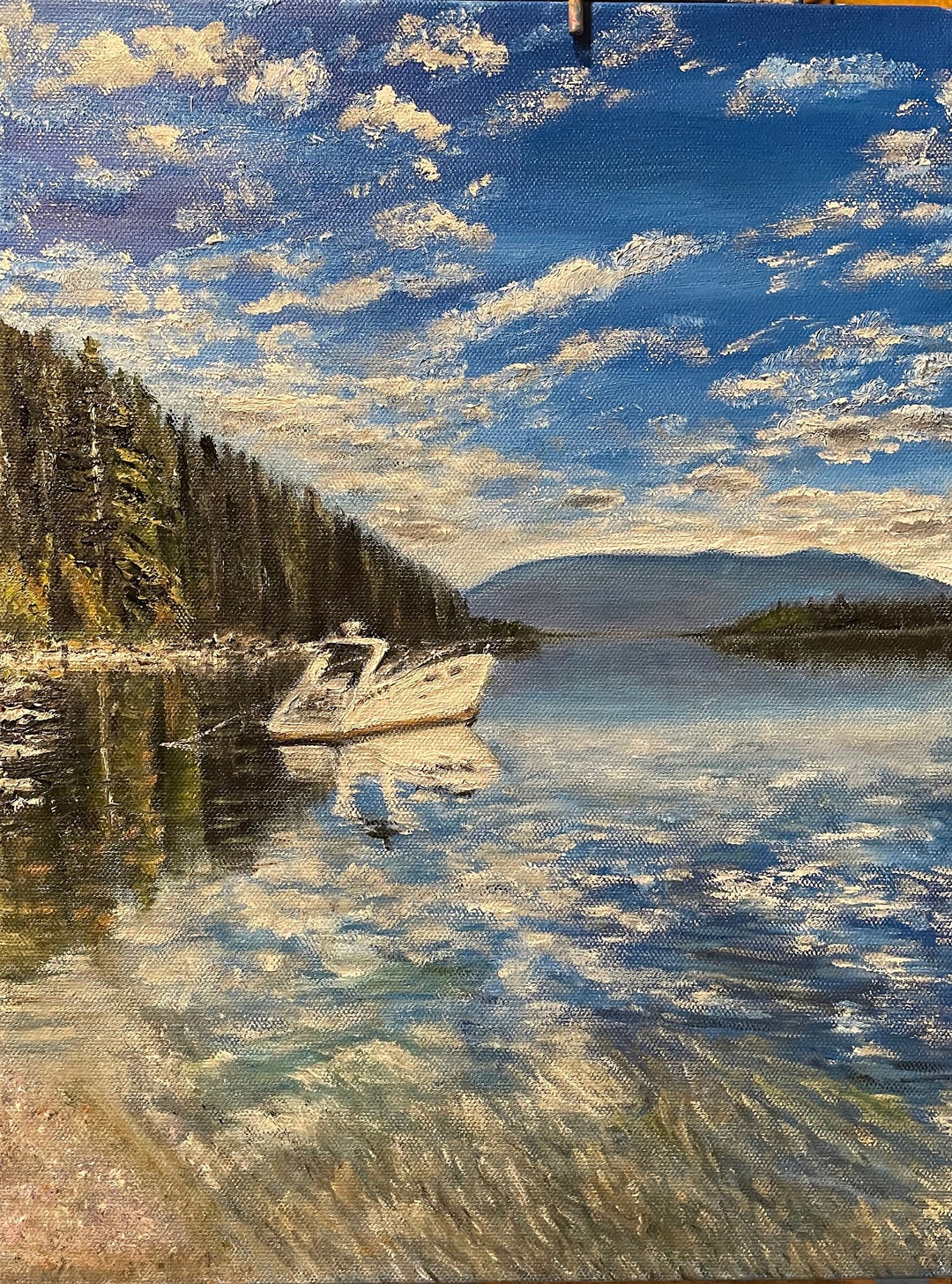 Lake Tahoe Fishing Boat Wall Art Original Oil Painting Etsy
