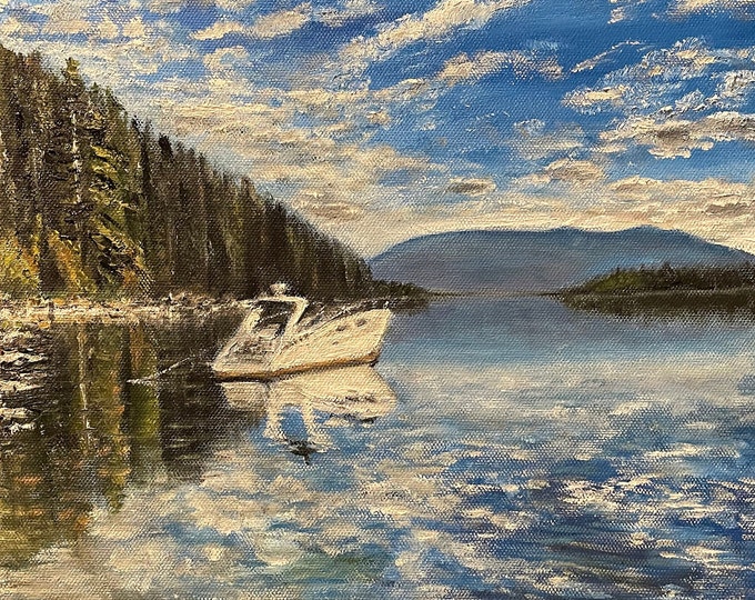 Lake Tahoe Fishing Boat Wall Art Original Oil Painting 12"x16”