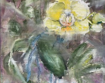 Yellow Orchid Flower Abstract Wall Art Original Oil Painting 8 X 10 in