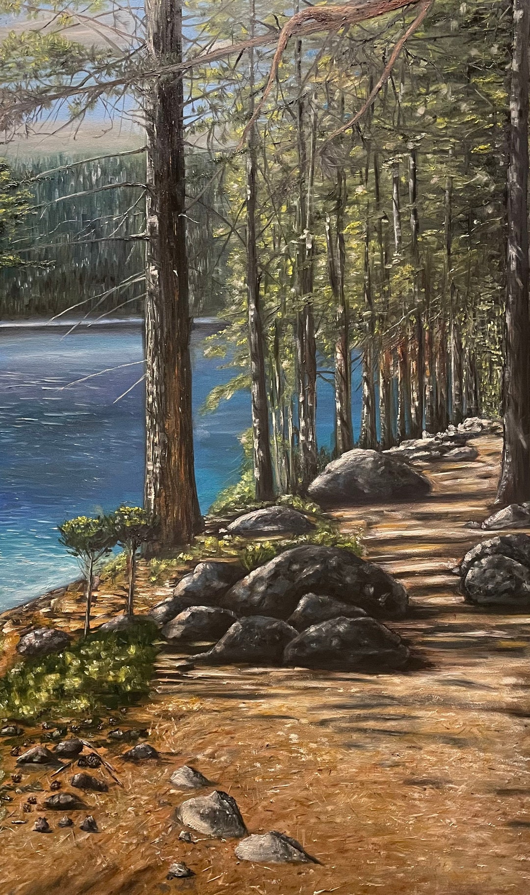 Pine Trees on Lake Tahoe Original Oil Painting Large Size Landscape 36 ...