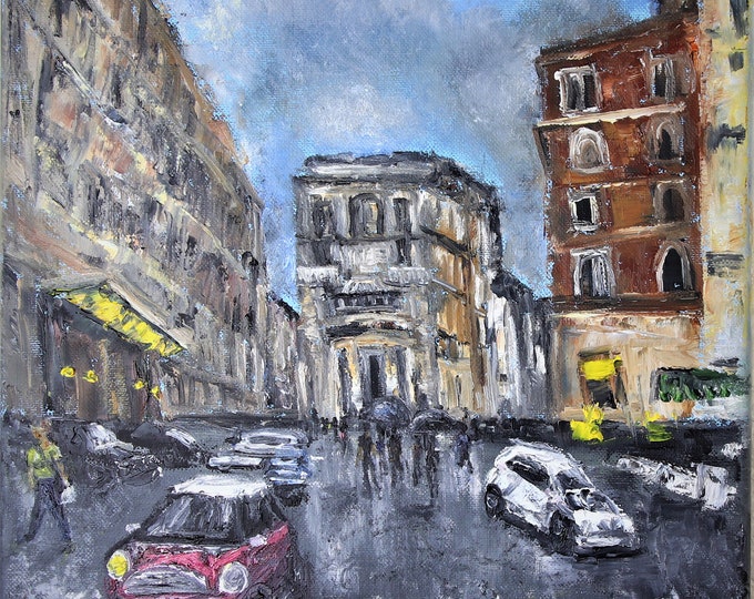 Italy Rome Street View Wall Art Abstract Original Oil Painting 12x16 in