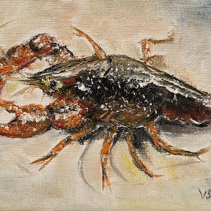 Crawfish Water Cold Blooded Animal Wall Art Original Oil Painting 5 x 7 in