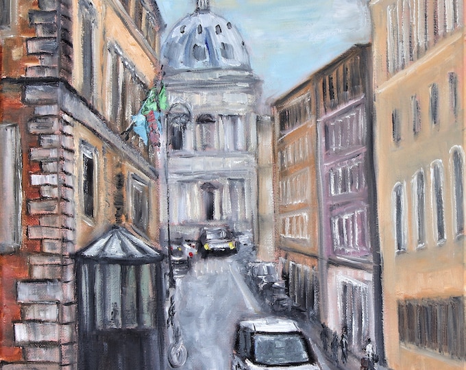 Italy, Rome Houses Street View Buildings Wall Decor Original Oil Painting 12x16 in