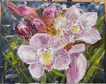 Abstract Pink Orchid Wall Art Original Oil Painting 10"x8"