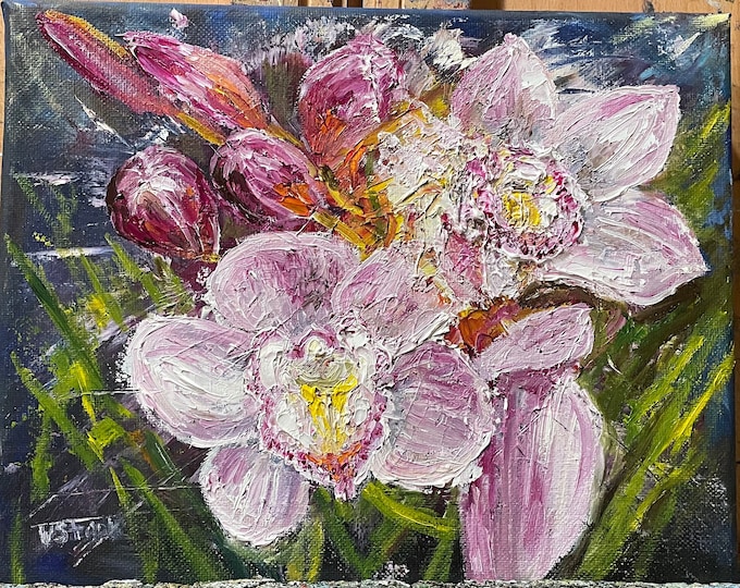 Abstract Pink Orchid Wall Art Original Oil Painting 10"x8"