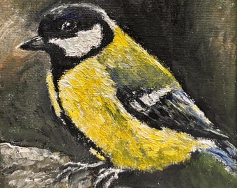 Yellow Bird Original Oil Painting 5"X5" Wall Art