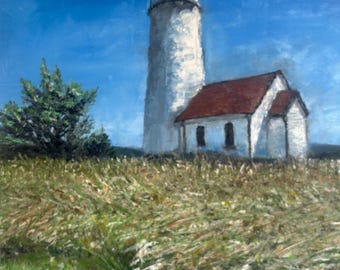 Yaquina Head Lighthouse Original Oil Painting, Oregon Coast Art, Coastal Landscape, Lighthouse Wall Art, 12"x16" Stretched Canvas