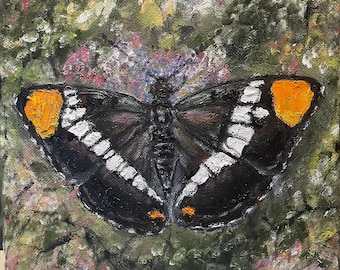 Black, Orange, White Butterfly Wall Art Original Oil Painting 8 x 8 in