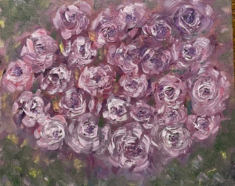 Purple Floral Impasto Wall Art Original Oil Painting 12 x 12 in