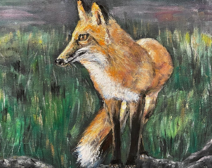 Red Fox Wild Animal Wall Art Original Oil Painting 11x14 in