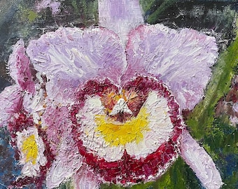 Abstract Purple Orchid Flower Original Oil Painting 10"x8"