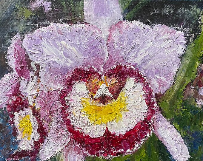 Abstract Purple Orchid Flower Original Oil Painting 10"x8"