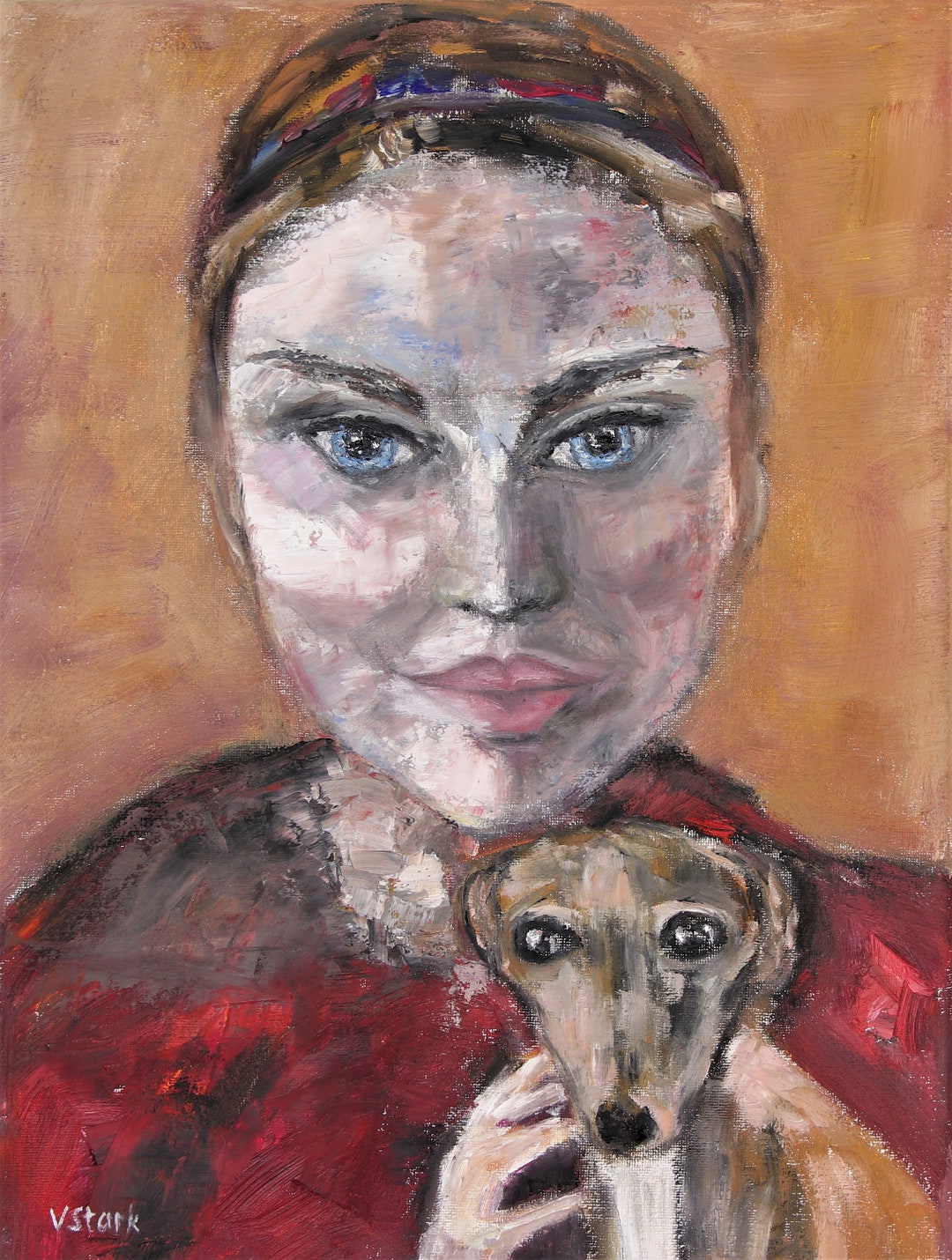 Woman Portrait Lady and Dog Portrait Wall Art Wall Décor Original Oil ...