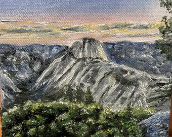 Yosemite Valley Mountain Landscape Wall Art Original Oil Painting 6" x 6"