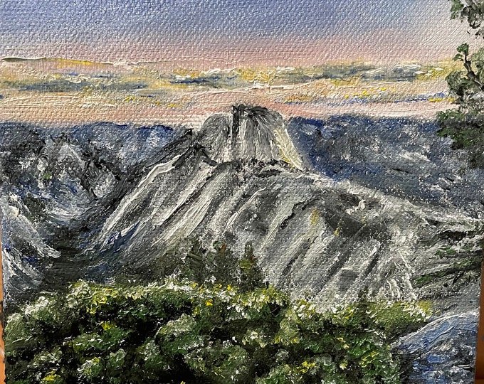Yosemite Valley Mountain Landscape Wall Art Original Oil Painting 6" x 6"