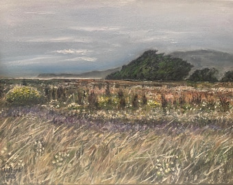 Half Moon Bay California Original Oil Painting, Wildflower Meadow Landscape, Coastal California Art, Nature Wall Decor