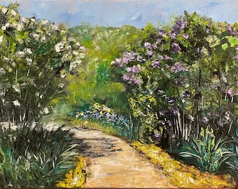Late Spring Landscape Scenery Flowering Plants Impasto Wall Art Original Oil Painting 11 x 14 in