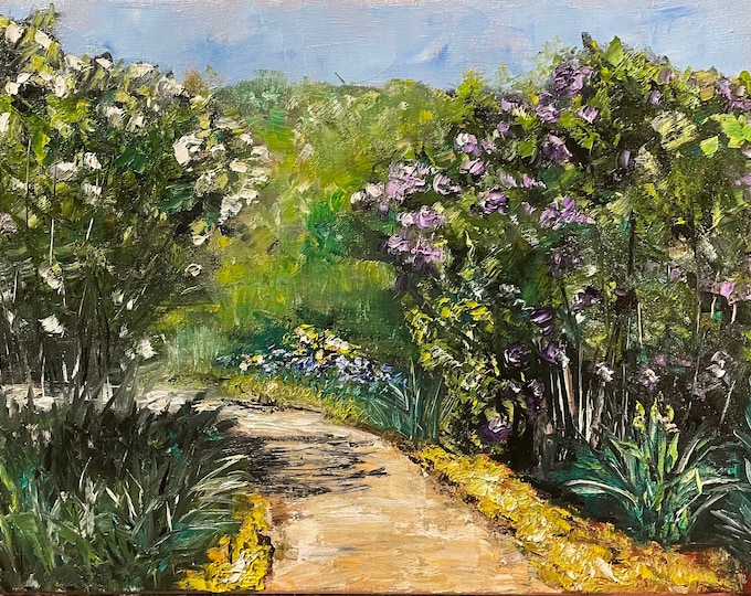 Late Spring Landscape Scenery Flowering Plants Impasto Wall Art Original Oil Painting 11 x 14 in