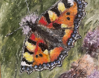 Butterfly Painted Lady Orange Black and White Butterfly Wall Art Original Oil Painting 8X10 in