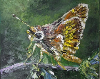 Butterfly Small Painting Impasto Wall Art Original Oil Painting 8x8 in