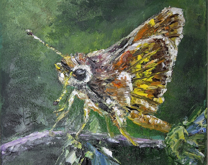 Butterfly Small Painting Impasto Wall Art Original Oil Painting 8x8 in