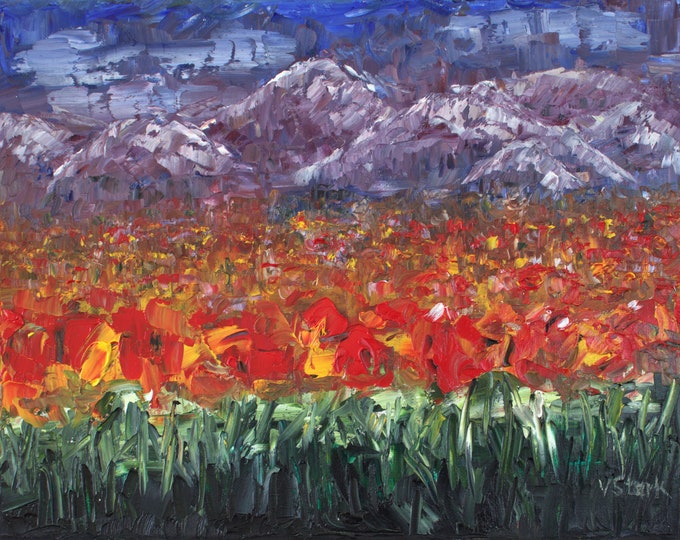 Flowers Poppies Field Wall Art Wall Decor Original Oil Painting 11x14in