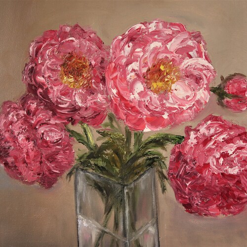 Flowers Peonies in Vase Wall Art Wall shops Decor Original Oil Painting 12 x 16 in