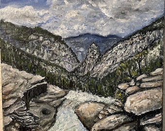 Yosemite Valley Mountain River Creek Wall Art Original Oil Painting 12" x 16"