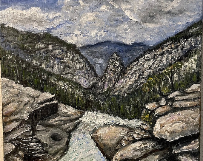 Yosemite Valley Mountain River Creek Wall Art Original Oil Painting 12" x 16"