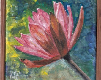 Flower Water Lily Small Painting Wall Art Original Oil Painting 5 x 5 in