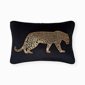Jhalana Decorative Oblong Pillow Cover | Black Leopard Handmade Oblong Cushion Cover | Lumbar Throw Cushion Accent for Home Decor